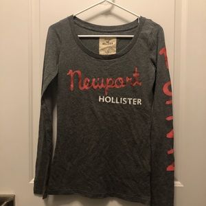 Hollister Newport Gray Long Sleeve Top Wide Scoop Neck Small